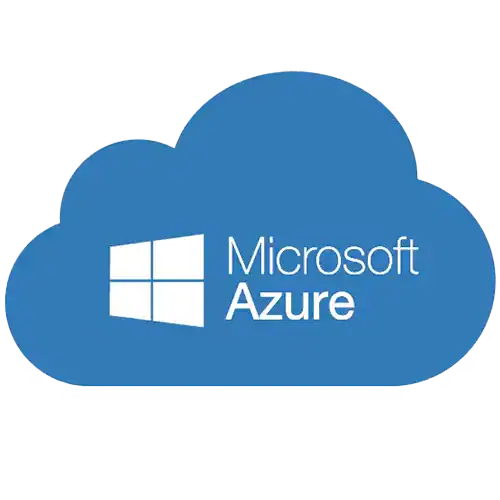 Microsoft Azure Logo als blaue Wolke mit Schriftzug „Microsoft Azure“ und Windows Symbol.